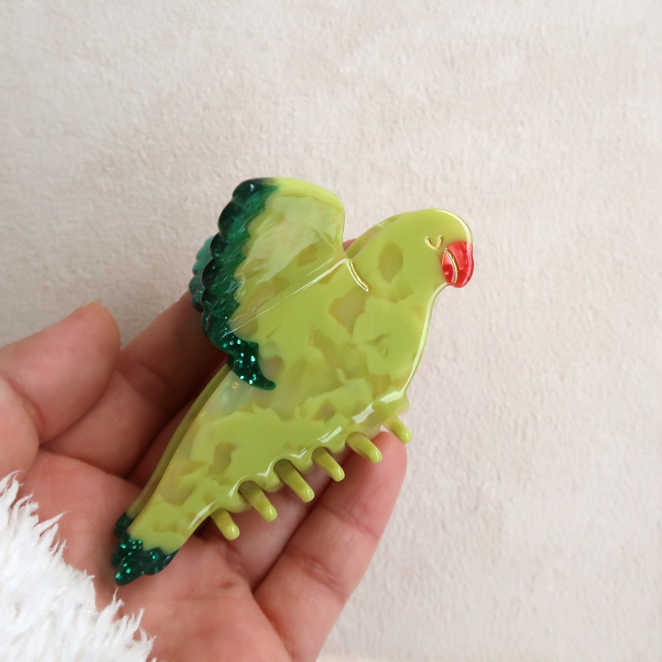 Klamra do włosów zielona papuga