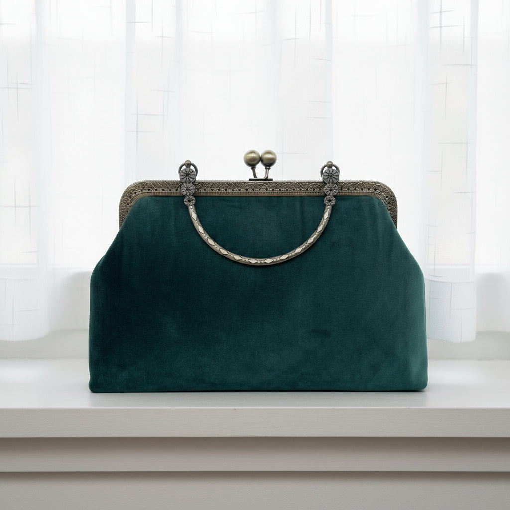 Torebka welurowa z rączką zieleń butelkowa