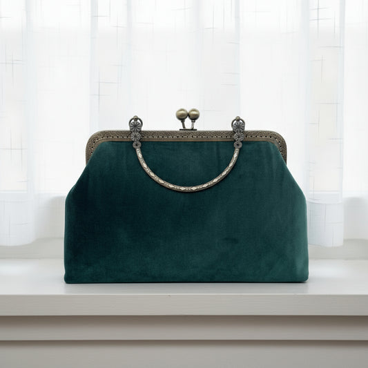 Torebka welurowa z rączką zieleń butelkowa