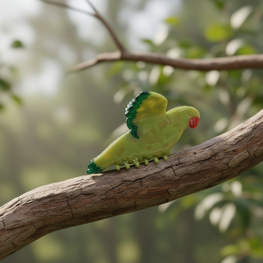 Klamra do włosów zielona papuga