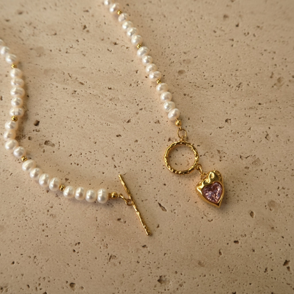 Naszyjnik perłowy serduszko