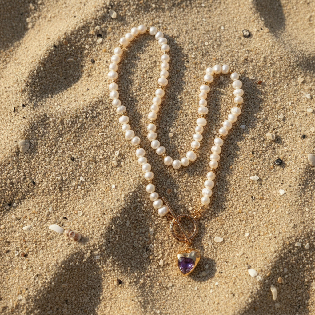 Naszyjnik perłowy serduszko