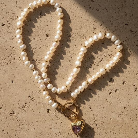 Naszyjnik perłowy serduszko