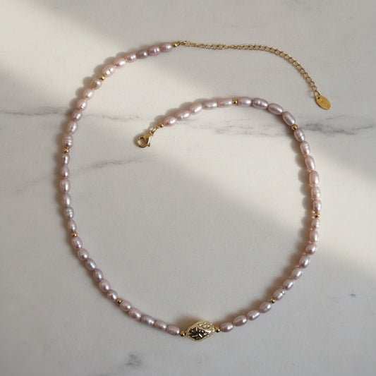 Naszyjnik perłowy fioletowo różowy