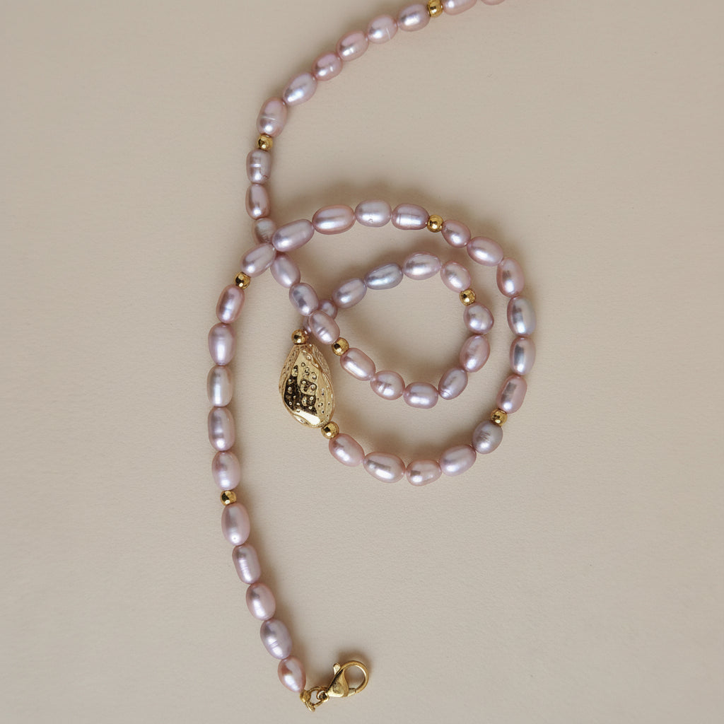Naszyjnik perłowy fioletowo różowy